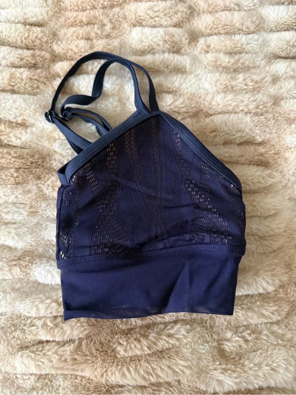 ALO Yoga Purple Strappy Mesh Sports Bra with Beige Lining